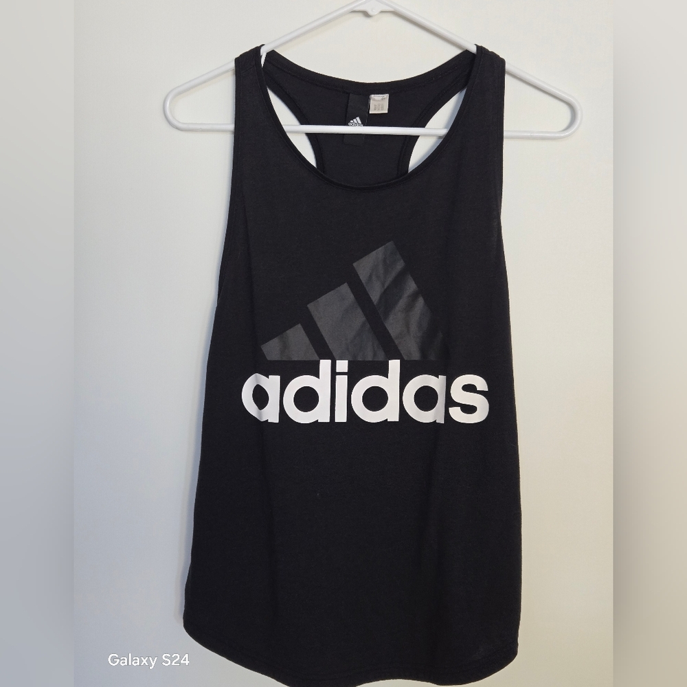 Adidas Women's Black and White Logo Tank Top